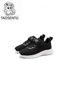TAOSENTU Kids' Classic Sports Shoes, Black Solid Color Casual Versatile Running Shoes, Double-Layer Mesh Breathable Lightweight, Hook And Loop Design Easy To Put On, Suitable For School, Outdoor, Camping, For Mid-To-Older Children - Black - View 5