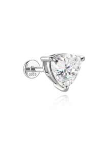 1Pc 1 Carat Irregular 4 Prong Moissanite 925 Sterling Silver Flat Back Helix Cartilage Piercing Stud Earring For Women Engagement Bridal Jewelry - Silver - View 9