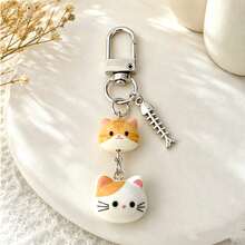 1pc/Multi-Piece Unisex Cute Cartoon Cat Resin Pendant, Cute Cat Head Beaded Accessory, Alloy Fish Bone Charm Keychain Bag Pendant - Multicolor - View 9