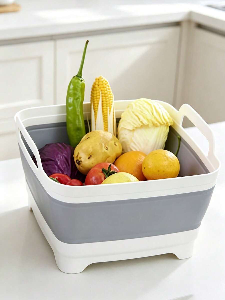 Plastic Folding Vegetable Washing Basin, Hand-Held Folding Basin, Household Multifunctional Storage Basket, Sink Folding Basin - Multicolor - View 1