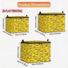 1 pieza Caja de almacenamiento plegable con cremallera grande, caja de almacenamiento con estampado completo de pato amarillo de dibujos animados 2D, estampado de elementos de estilo premium, solución perfecta para organización de viajes, ropa de cama y armario, decoración de dormitorio, vuelta al colegio - Ver 3