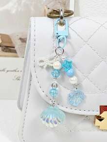 1pc Summer Ocean Vacation Style Phone Charm, Conch Shell Starfish Seashell Pearl Star Phone Chain, Phone Accessory, Keychain, Bag Pendant - Laser Shell - View 10