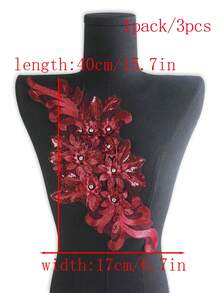 15pcs/Pack Assorted Color Mesh Lace Embroidered Crystal Beaded Handmade Applique, DIY Clothing Accessory, Bridal Dress Decor, Length: 40cm, Width: 17cm - A - View 70