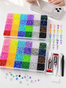 Flat Bottom Rhinestone Set, Multi-Color Handmade Gems Set . Suitable For Diy, Clothing, Shoes Sparkling Jewelry - Colorful Mixed Color Palette, Bedazzler Kit Glue Crafts Book Fabric Decor Nail Art - Multicolor - View 4