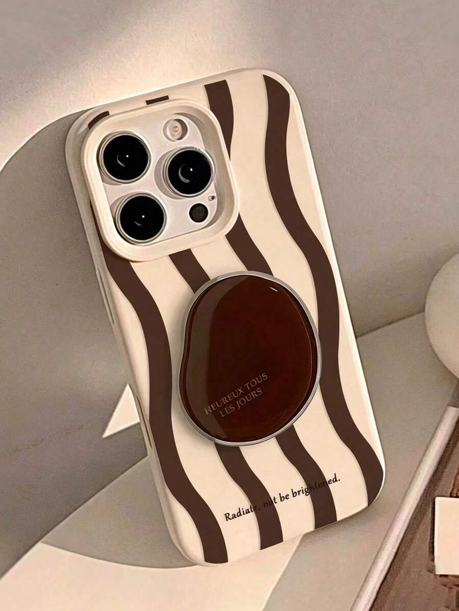 بطانية هاتف سيليكون سائل بني أنيق لطيف بتصميم هندسي موجي عمودي مع حامل، تغطية كاملة ناعمة مضادة للسقوط والانزلاق، متوافق مع IPhone18/18Pro/18ProMax/17/17Pro/17ProMax/16/16Pro/16ProMax/15/15Pro/15ProMax/14/13/12/11 - متعدد الألوان - مشاهدة 1
