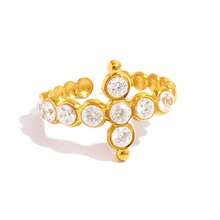 Frminee 3pcs/1pc 18k Gold Color Women's Cross Stainless Steel Open Ring, Luxury Waterproof Women's Jewelry Accessory, Suitable For Daily Wear - Multicolor - View 7