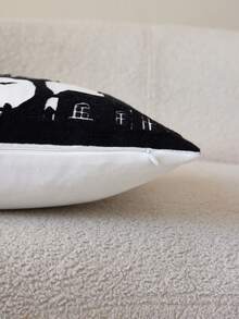 1件萬聖節鬼屋刺繡枕套，適合室內裝飾，萬聖節裝飾，四季通用枕套，不含枕芯 - 黑色 - 查看 7