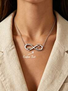 Customized Heart Infinity Double Name Necklace, Unisex Stainless Steel Personalized Necklace Pendant, Customized Necklace Chain Jewelry, Birthday Gift - Silver - View 2
