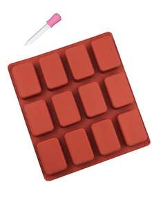 12-Cavity Rounded Rectangle Silicone Mold, Creative 3D Rectangular Handmade Soap Mold, Heat-Resistant Rounded Rectangle Silicone Mold, Suitable For Aromatherapy Candle Mold, Chocolate Mold, Cold Process Soap Mold, DIY Resin Mold, Baking Mold, Silicone Dropper Set - Multicolor - View 12