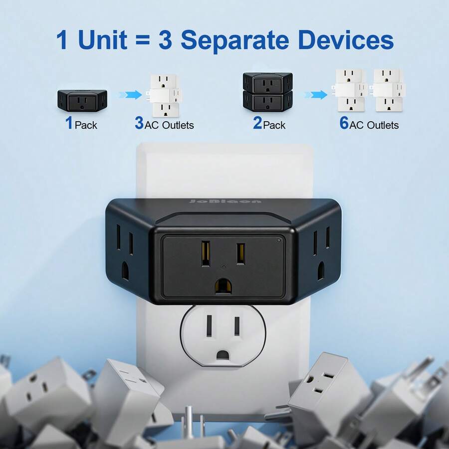 Black 3 Prong Grounded Outlet Extender Angled Wall Plug Splitter 3 Sockets, Cruise Ship Travel Essentials Multi Power Expander For Bathroom Kitchen Countertop - US B Type Plug(110-127V) - View 1