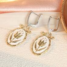DIYCCPC Anting Jepit Oval Tulip Vintage, Enamel Putih dengan Bunga 3D, Cocok untuk Kencan dan Pemakaian Sehari-hari Wanita - Dua warna - View 6