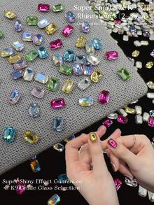 KIRAME 30 peças/50 peças/100 peças 4x6mm Retangular Octógono Ponta Traseira K9 Ultra Brilhante Cores Mistas Strass para Unhas, Arte de Unhas DIY em Casa, Salão de Unhas, Suprimentos para Unhas, Natal, Verão & Viagem Unhas, Presente de Festival - Multicolorido - Visão 7