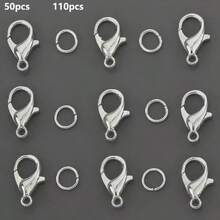 160pcs/320pcs White K DIY Jewelry Findings Assortment With Lobster Clasp And Open Jump Rings, Zinc Alloy Spring Clasp, Bead Connectors, Suitable For Handmade DIY Necklace, Bracelet, Anklet, Jewelry Connector, Bag Pendant, Phone Chain End Clasp, Jewelry Making Accessories Materials - Lobster Buckle & Jump Ring - View 12