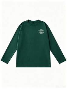 American Healing Style Vintage Floral Bible Verse Print Long Sleeve T-Shirt, Soft Skin-Friendly Oversize Lazy Outerwear Base Layer Tee For Men - Dark Green - View 5