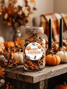 Stiker Halloween dengan Nama Kustom (Hanya Stiker) - Label Hadiah Bulat Hantu, Dekorasi Tas Hadiah Anak yang Dipersonalisasi, Label Hadiah Pesta Halloween - MultiWarna - View 3