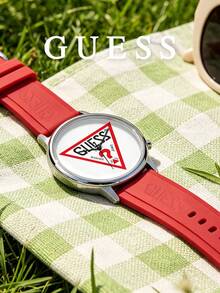 Guess Unisex Silicone Sports Watch, Red Round Dial With Triangle Logo Pattern, Analog Quartz Wristwatch, Picnic Outdoor Casual, Summer Daily Wear, Unique Gift - Red - View 5