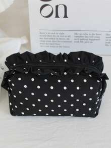 Cute Ruffle Lace Makeup Bag, Women & Girls, Vintage Striped Polka Dot Cosmetic Organizer, Travel Toiletry Bag, Suitable For Daily Use, Vacation And Dorm Storage - Multicolor - View 14