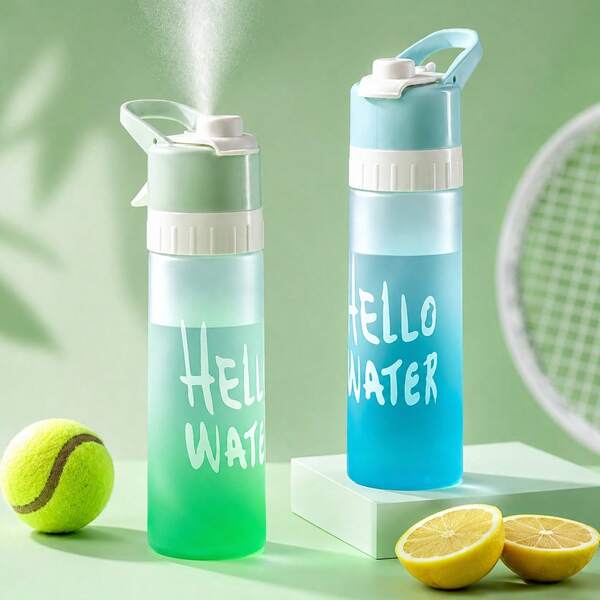 1 buc sticlă de apă sport cu pulverizator 650ml cu mâner, cană portabilă pentru băut cu gradient, din material PP & PC, potrivită pentru alergare în aer liber, fitness și răcorire de vară