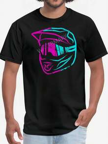 Men's Motocross Graphic T-Shirt - Neon Turquoise And Pink For Downhill Fullface MX Biker, Black With Neon Print, Machine Washable, Ideal For - Black - View 1