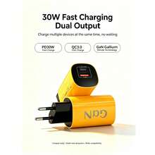 30W GaN Gallium Nitride Fast Charger, Dual USB-A & Type-C Output With PD & QC3.0 Fast Charging Protocols, Compact Portable Wall Charger, 3 Colors Available, Compatible With IPhone, Compatible With Samsung And All Android Smartphones - View 3