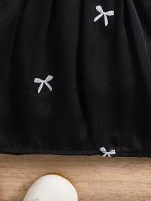 1pc Baby Girl Mesh Embroidered Bow Dress, Spring/Autumn Versatile Formal Gown, Full Moon Celebration Outfit - Black - View 6