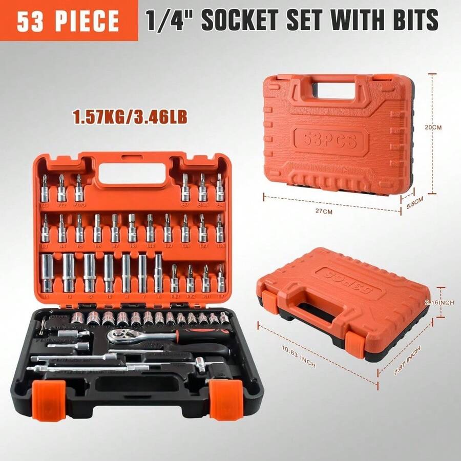 53 Pcs 1/4" Drive Socket SetandTool Sets Ratchet Wrench Set With Bit Socket Set - CZP201 - View 1