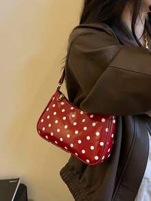 1 Solid Color Polka Dot Zipper Closure Women's Bag, Fashionable And Simple Multifunctional PU Material Women's Crossbody Bag - Red - View 6