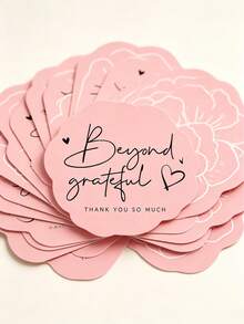 10/20/50pcs Pink Die Cut Flower Beyond Grateful Thank You Cards, Line Floral Round Shape Package Insert Note Cards For Small Business Gift Packaging Wedding Birthday Stationery - Sets - View 4