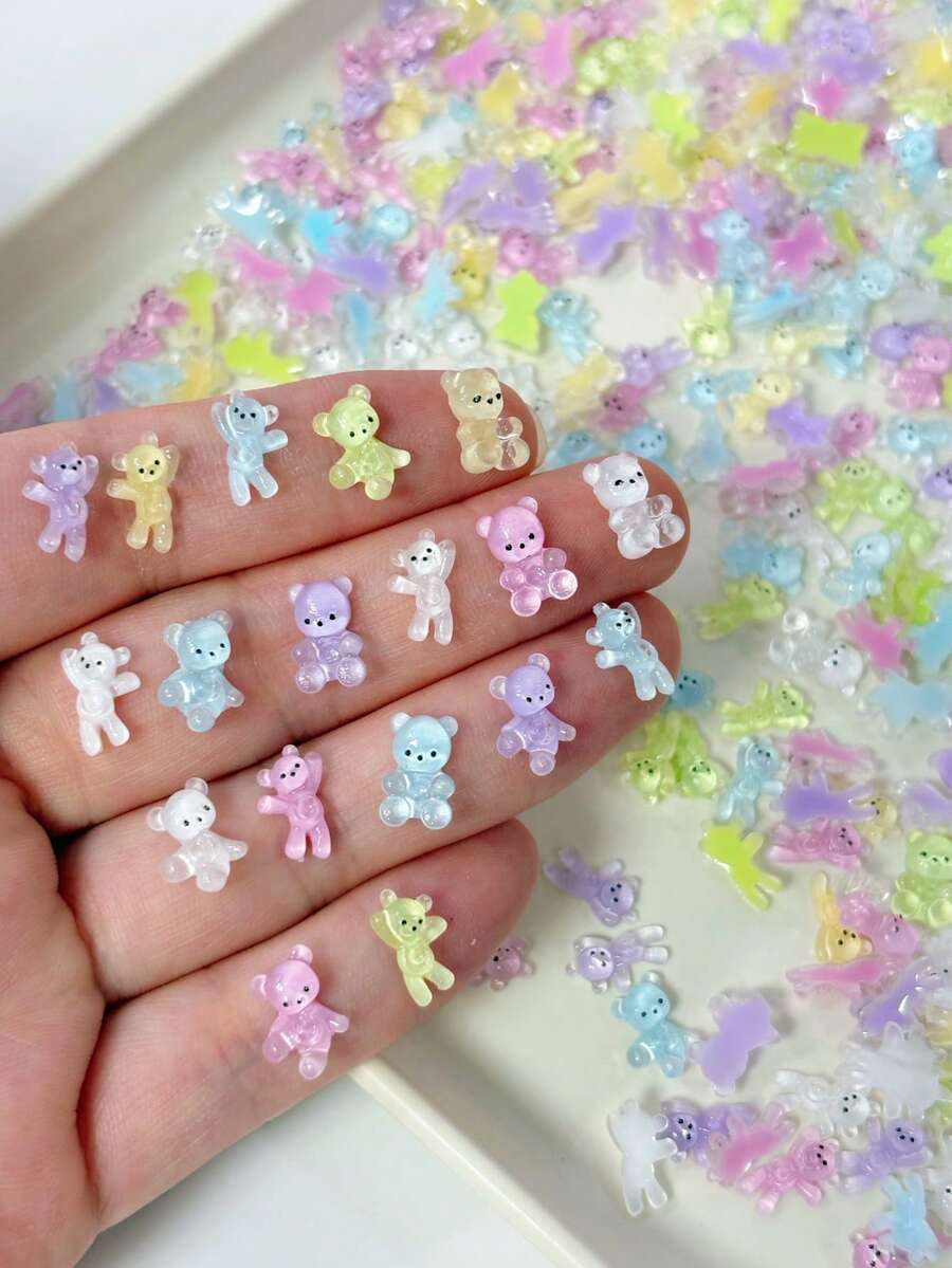 30/100件混色迷你樹脂吊飾－可愛熊、兔子及各種卡通造型，適用於DIY手工、史萊姆裝飾、剪貼簿、髮夾裝飾、手機殼裝飾與美甲藝術