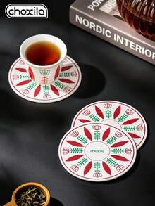 choxila 1/4 Middle Eastern Red Tulip Patterned Coaster, Exquisite Circular Insulation Mat, Coaster, Dining Table Decoration, Polyester Non Slip Coaster, Handmade Bowl Mat, Retro Desktop Mat. The Best Gift For Tea Rooms, Offices, Birthdays, And Graduations - Coasters - View 3