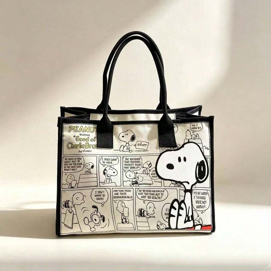 1件 Snoopy 帆布托特包,適合日常使用,極簡學生背包,節日禮物,生日禮物,開學禮物 - 多色 - 查看 1