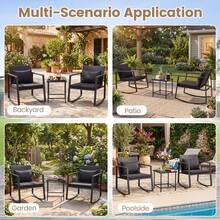 3-Piece Outdoor Rocking Bistro Set Patio Rocking Chairs & Coffee Table Set - Black - View 6