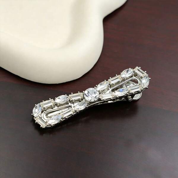 1pc Rhinestone Bow Hair Clip, New Pearl Edge Alligator Hair Clip, Simple Bangs Clip, Hair Accessory