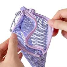 Bolsa de almacenamiento de malla con doble cremallera, bolsa de maquillaje de doble capa visible, ultraligera, resistente al desgaste, duradera, con asa para monedas. - Verde - Ver 6