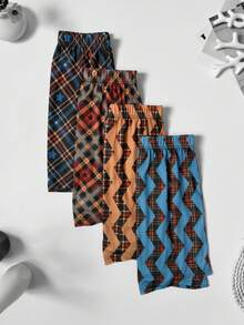 4pcs Men's Plaid Print Boxer Briefs, Elastic Loose Pajama Pants, Casual Comfortable Boxer Shorts, Elastic Waistband, Multi-Color Assortment - Multicolor - View 8