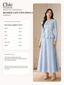Pink Lace Peter Pan Collar Belted Maxi Dress Women Long Sleeve Wedding Guest Dress - 藍色 - 查看 5
