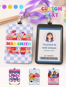 Personalized ID Badge Holder Custom Name Teacher Badge Holder Customizable With Name And Design Featuring Colorful Classroom Style Suitable For School Office Daily Wear Work ID Display Back To School Appreciation Gift A Gift For Educators Friends And Family,Id Holder,Back To School Gift,Custom Id Holders,School Supplies,Office Decoration,Back To School Gift,Storage Bag,A Gift For The Teacher,Gift For Her - Multicolor - View 1