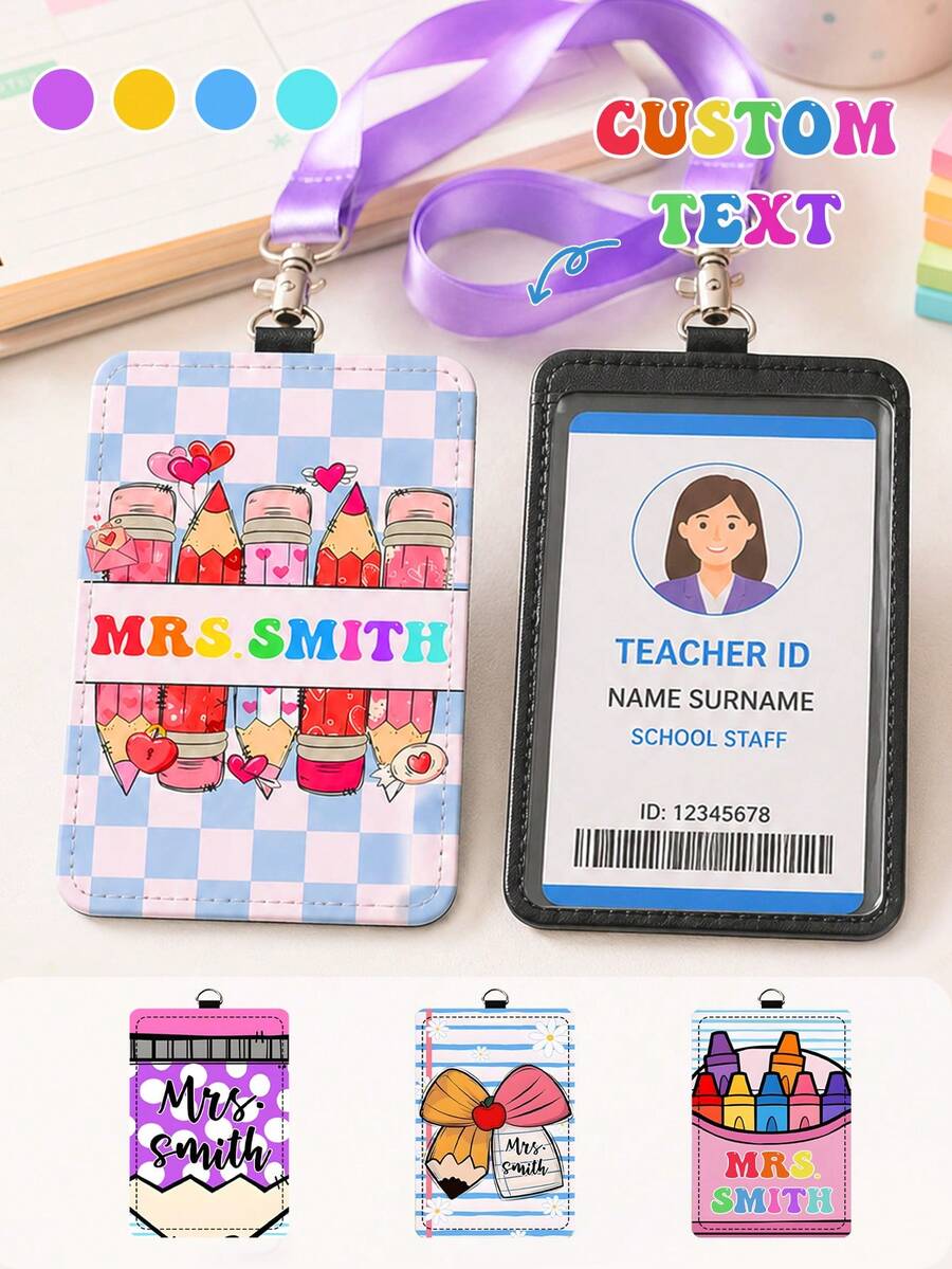 Personalized ID Badge Holder Custom Name Teacher Badge Holder Customizable With Name And Design Featuring Colorful Classroom Style Suitable For School Office Daily Wear Work ID Display Back To School Appreciation Gift A Gift For Educators Friends And Family,Id Holder,Back To School Gift,Custom Id Holders,School Supplies,Office Decoration,Back To School Gift,Storage Bag,A Gift For The Teacher,Gift For Her - Multicolor - View 1