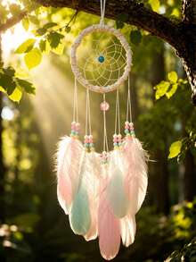 1pc Handmade Macaron Color Dream Catcher Hanging Decor, Bohemian Style Feather Dream Catcher Decoration, Suitable For Bedroom, Nursery, Children's Room And Home Decor - Yu Linghua - View 8