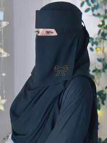 1PC Women's Fashion Minimalist Gold-Sprinkled Butterfly Niqab, Thin Breathable Face Veil, Elegant Muslim Accessory For Hijab And Abaya Daily Wear - Solid Color - View 2