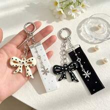 Korean Style Polka Dot Bow Bag Charm, Sparkling Snowflake Keychain Pendant, Cute Acrylic Hanging Accessory For Handbag Backpack Phone Decor - Multicolor - View 5