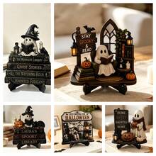 1pc Vintage Halloween Wooden Decor, Cute Ghost Chair Shaped Reading Ornament, Gothic Style Pumpkin & Bat Decoration, Suitable For Living Room, Kitchen Countertop And Party Decor - Multicolor - View 1