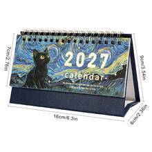 2027 Desktop Calendar Oil Painting Art Creative Theme, Daily Monthly Portable Schedule Table Planner Date Organizer Desk Weekly Calendars Oil Painting Small Size For Home Office Supplies New Year And Presents Birthday Room Decoration - Single Piece - View 2