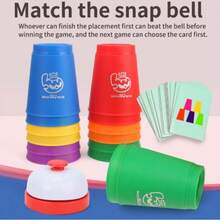 1 Set Large Size Stacking Cups Game (Includes Cards, 12 Cups, 1 Bell), Tabletop Game, Party Game, Color Sorting Cognitive Training Stacking Cups, Made Of Durable Material. Portable And Easy To Use, Play Anytime Anywhere. Develops Fast Thinking And Reaction Skills. - Multicolor - View 3