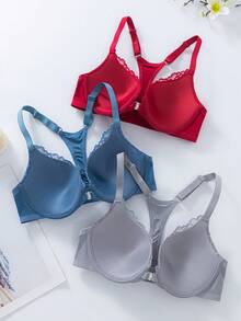 Bộ 3 áo ngực ren cài trước có gọng nâng đỡ, thiết kế chống chảy xệ và tôn dáng lưng, phù hợp cho hẹn hò - Nhiều màu - Xem 2
