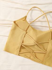 6PCS Ribbed Knit Criss Cross Back Sports Cami Bra, Thin Adjustable Straps Breathable Wireless Padded Yoga Workout Bralette - Multicolor - View 5