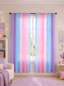 2 buah Tirai Semi-Transparan Poliester Motif Bintang Pelangi Gradien, Desain Modern untuk Semua Musim, 100% Poliester, Penyaring Cahaya, Dengan Kantong Batang, Mudah Digantung, Sempurna untuk Dapur, Ruang Cuci, Kamar Tidur, Ruang Belajar, Ruang Tamu - MultiWarna - View 1