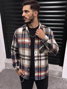 Men's Spring/Autumn Brushed Plaid Casual Fashion Design Loose Long Sleeve Shirt Jacket - Multicolor - View 3