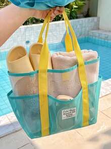 Candy Color Mesh Tote Beach Bag, Travel Tote Bag, Large Capacity Hollow Mesh Handbag, Suitable For Outdoor Travel And Vacation - Multicolor - View 3