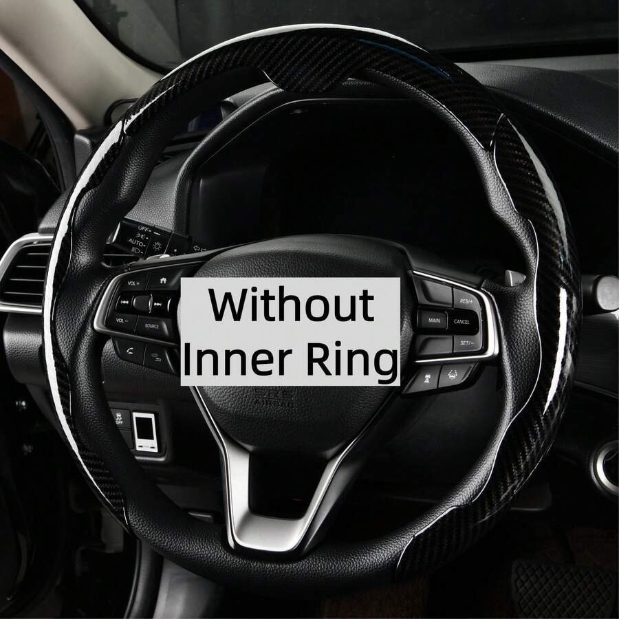 3pcs Non-Slip Steering Wheel Cover - Faux Carbon Fiber Pattern + Minimalist Style + High Gloss High Reflective + Center Alignment Marker + Embedded Easy Installation + ABS Resin Base; For Car/Pickup/SUV/MPV/Van/D-Shape/O-Shape/Round Steering Wheel